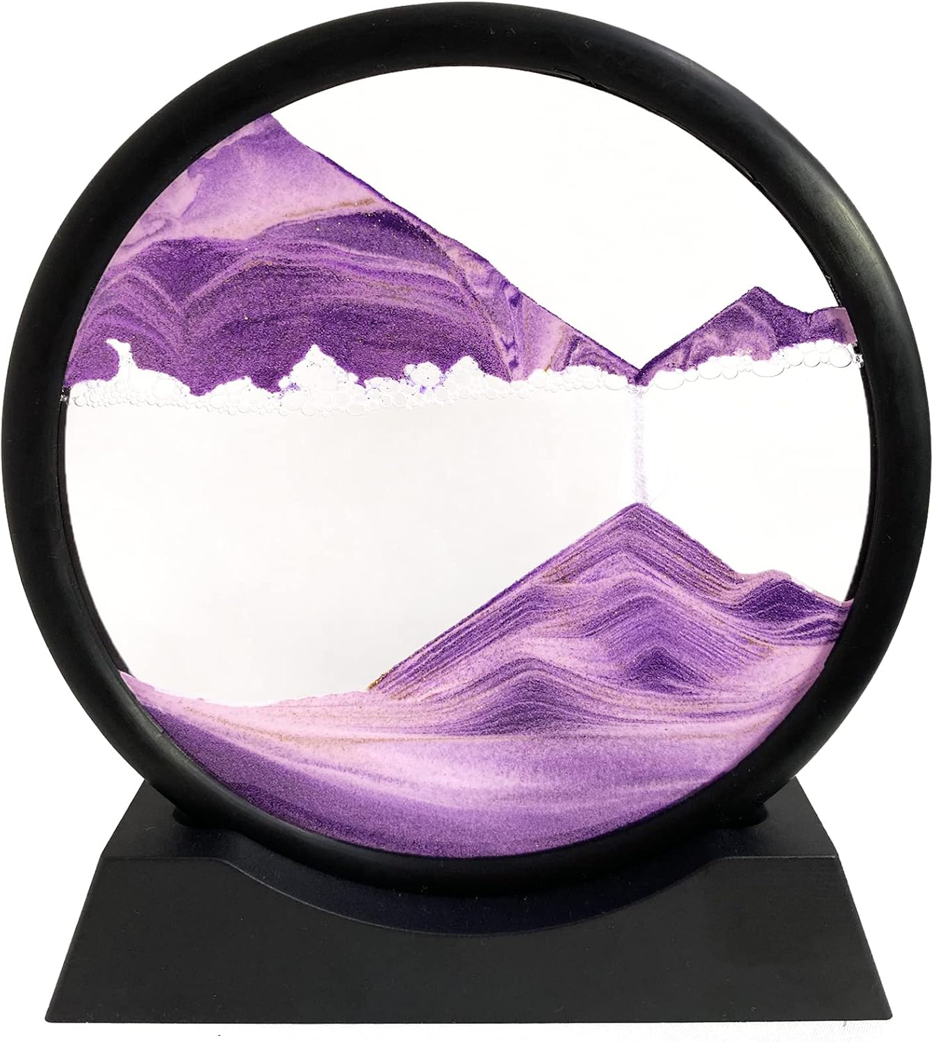 Animowana ozdoba z piasku – ramka w kształcie klepsydry, animowany obraz z piasku, krajobraz z piasku 3D (fioletowy, 30 cm)