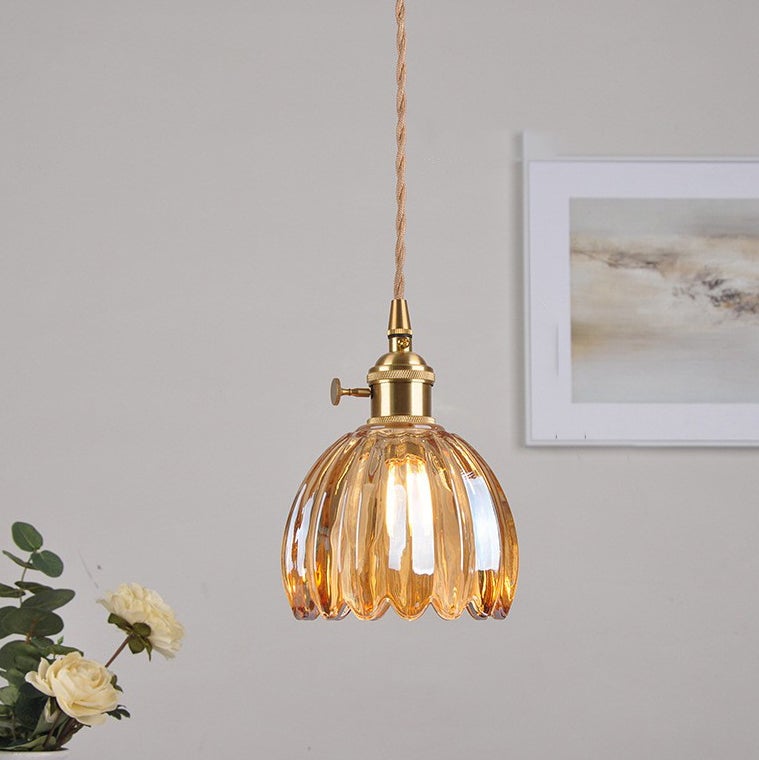 Żyrandol, plafon wiszący z kloszem szklanym, zawieszka w stylu vintage, metalowe lampy wiszące, dekoracyjny żyrandol w kwiaty (z żarówką)