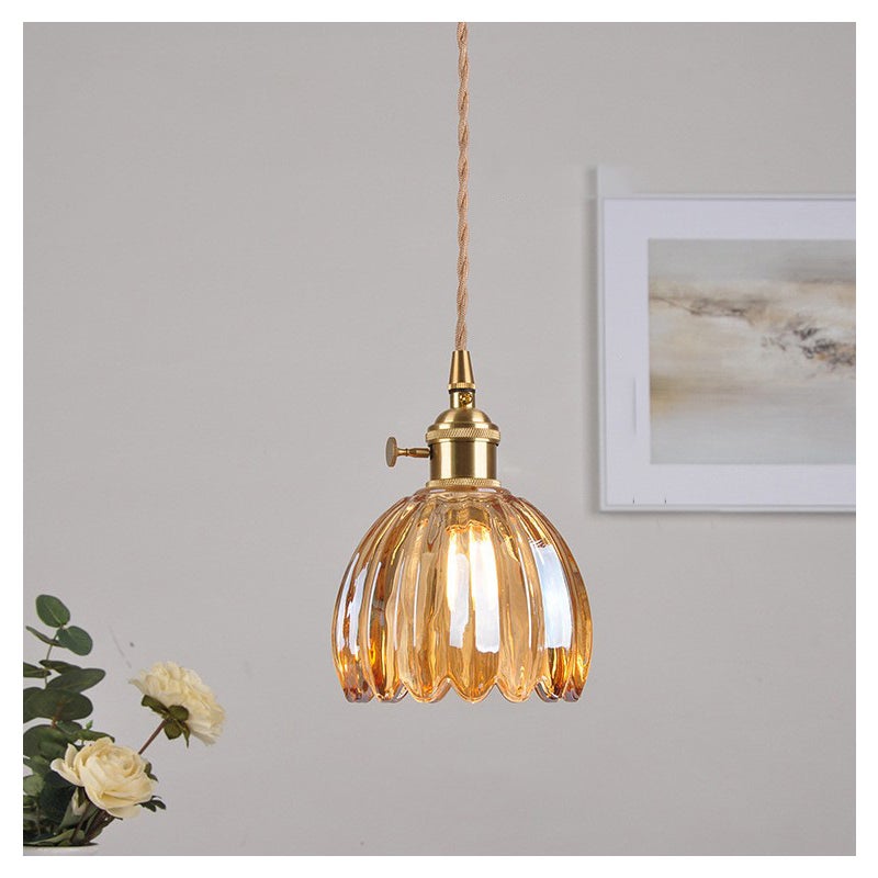 Żyrandol, plafon wiszący z kloszem szklanym, zawieszka w stylu vintage, metalowe lampy wiszące, dekoracyjny żyrandol w kwiaty (z żarówką)