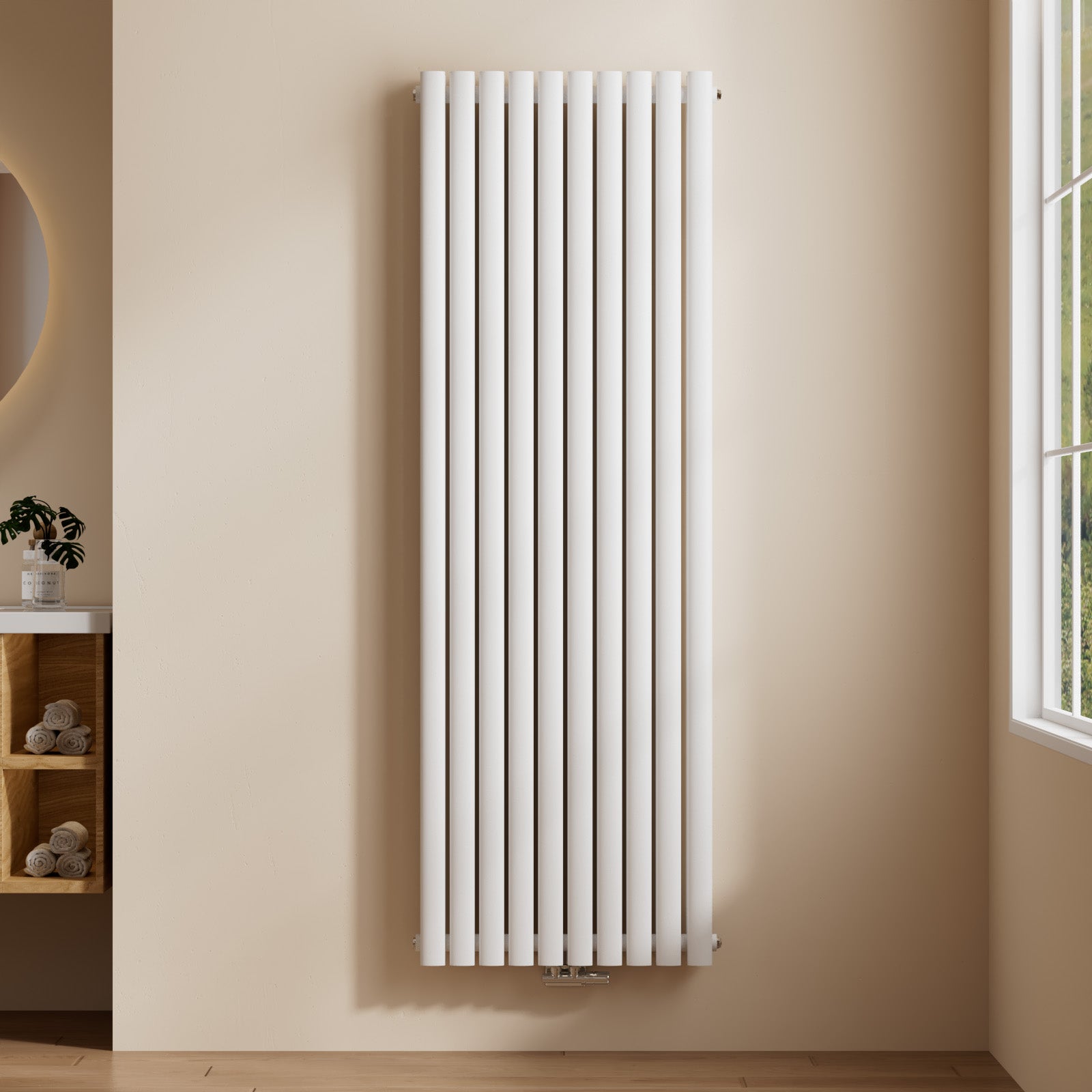 EMKE Grzejnik stalowy 180 x 60 cm 2175 W - Podwójne rurki owalne - Podłączenie środkowe - Biały