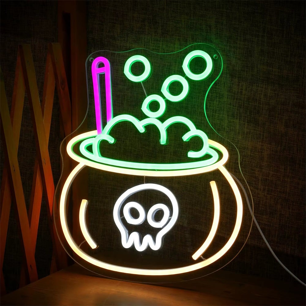 Magiczna butelka neonowa wiedźma czary zabawna lampa LED mikstura lampa Halloween czaszka na imprezę Halloween dekoracja ścienna 36x37cm
