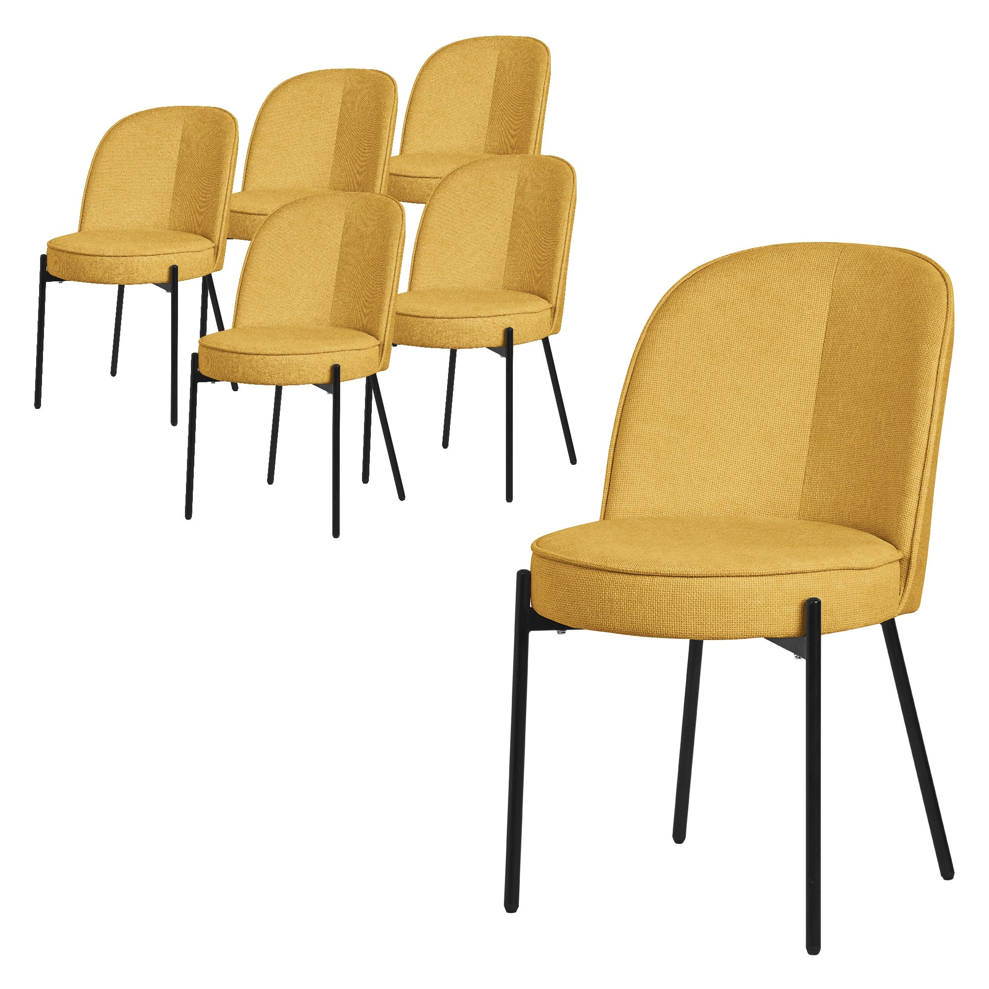 ML-Design krzesła okrągłe do jadalni zestaw 6 musztardowe tapicerowane fotele krzesła kuchenne ergonomiczne wygodne metalowe nogi styl nowoczesny