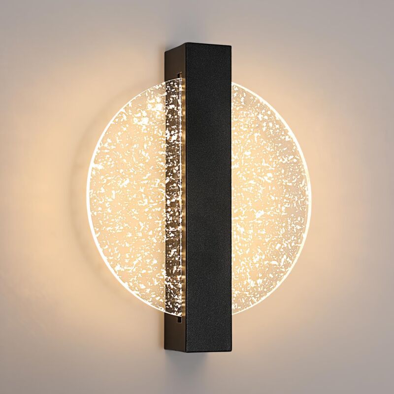 Okrągła, ściemnialna lampa ścienna LED, 6W – czarny akryl i aluminiowy klosz, odpowiednia do sypialni, salonów i korytarzy.