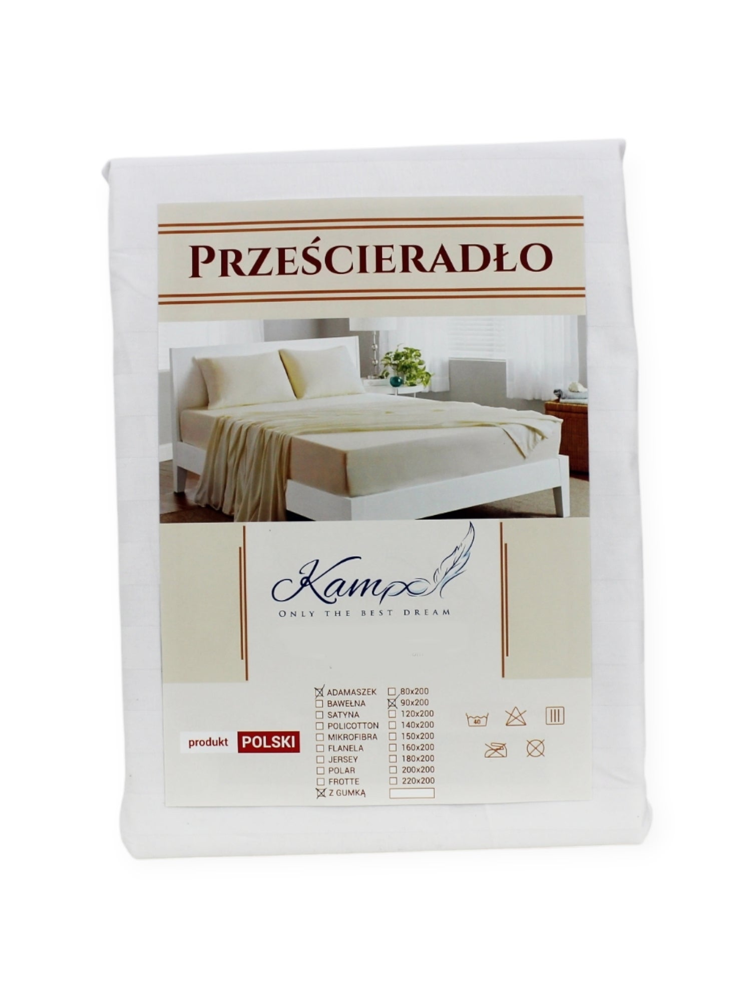 Kam-Pol prześcieradło hotelowe z gumką pasek 2 cm biały 220x260 cm
