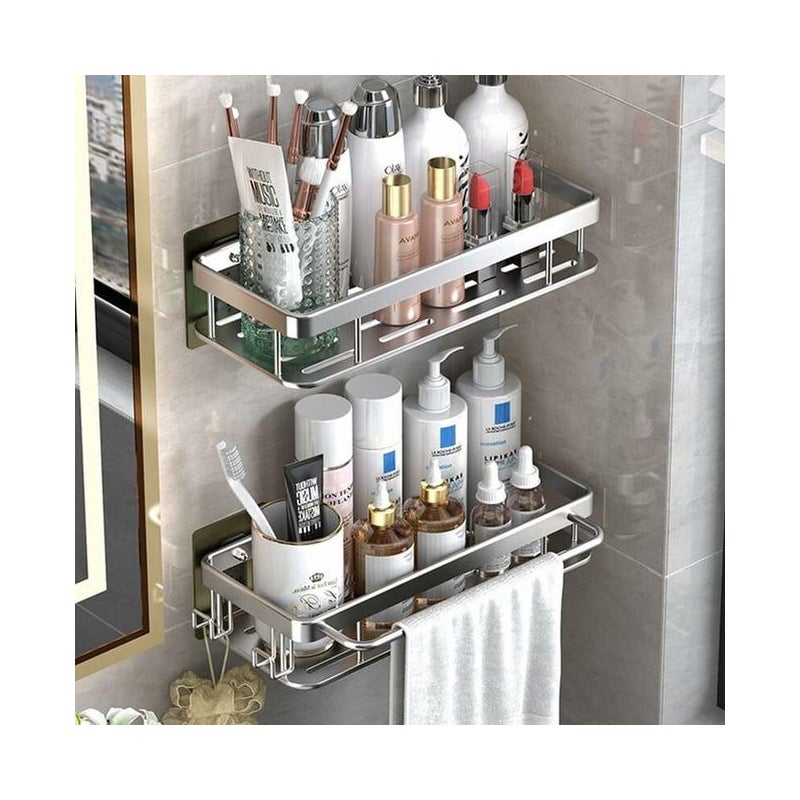 Półka Narożna Prysznicowa Bez Wiercenia Półka Łazienkowa Aluminiowy Organizer Pod Prysznic z Haczykami Wieszakiem Ręczniki Samoprzylepna Pod Prysznic