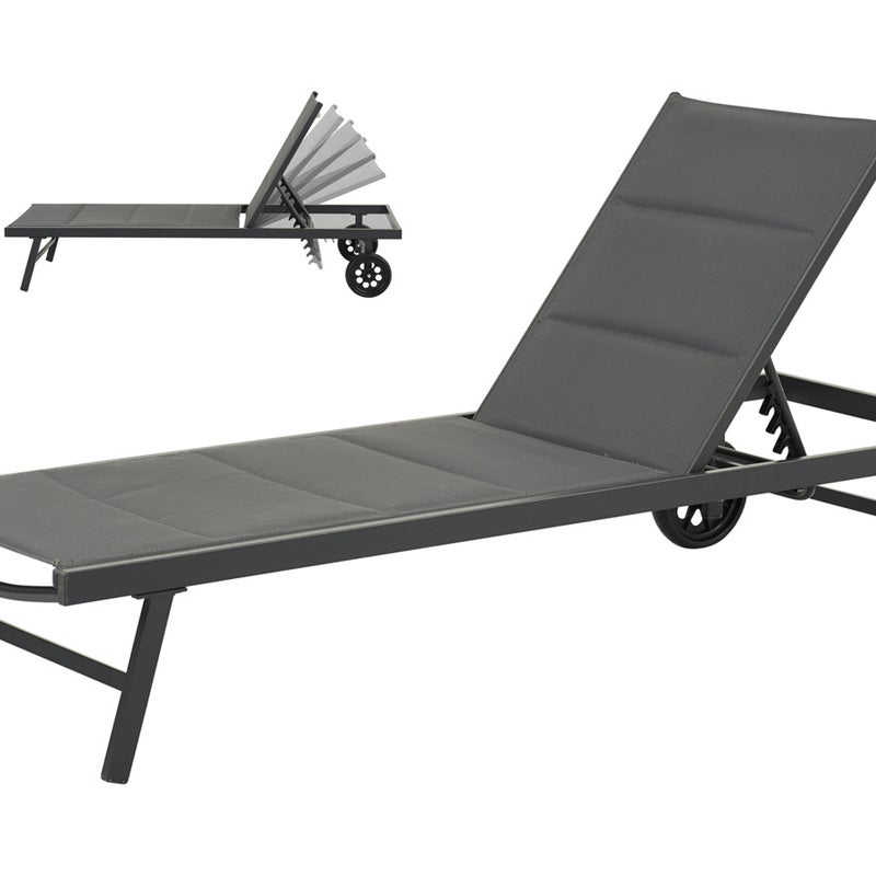 Pikowany leżak z tekstylenu i aluminium "Bella" - Phoenix - Ciemnoszary