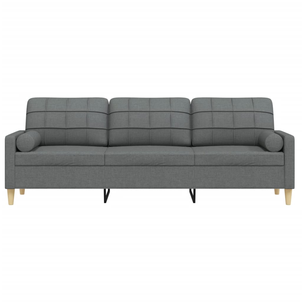 3-osobowa sofa z poduszkami, ciemnoszara, 210 cm, obita tkaniną