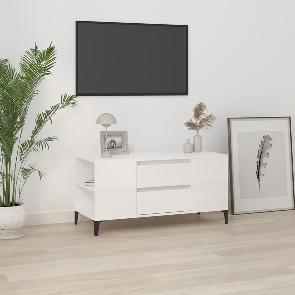 Szafka pod TV, wysoki połysk, biała, 102x44,5x50 cm vidaXL