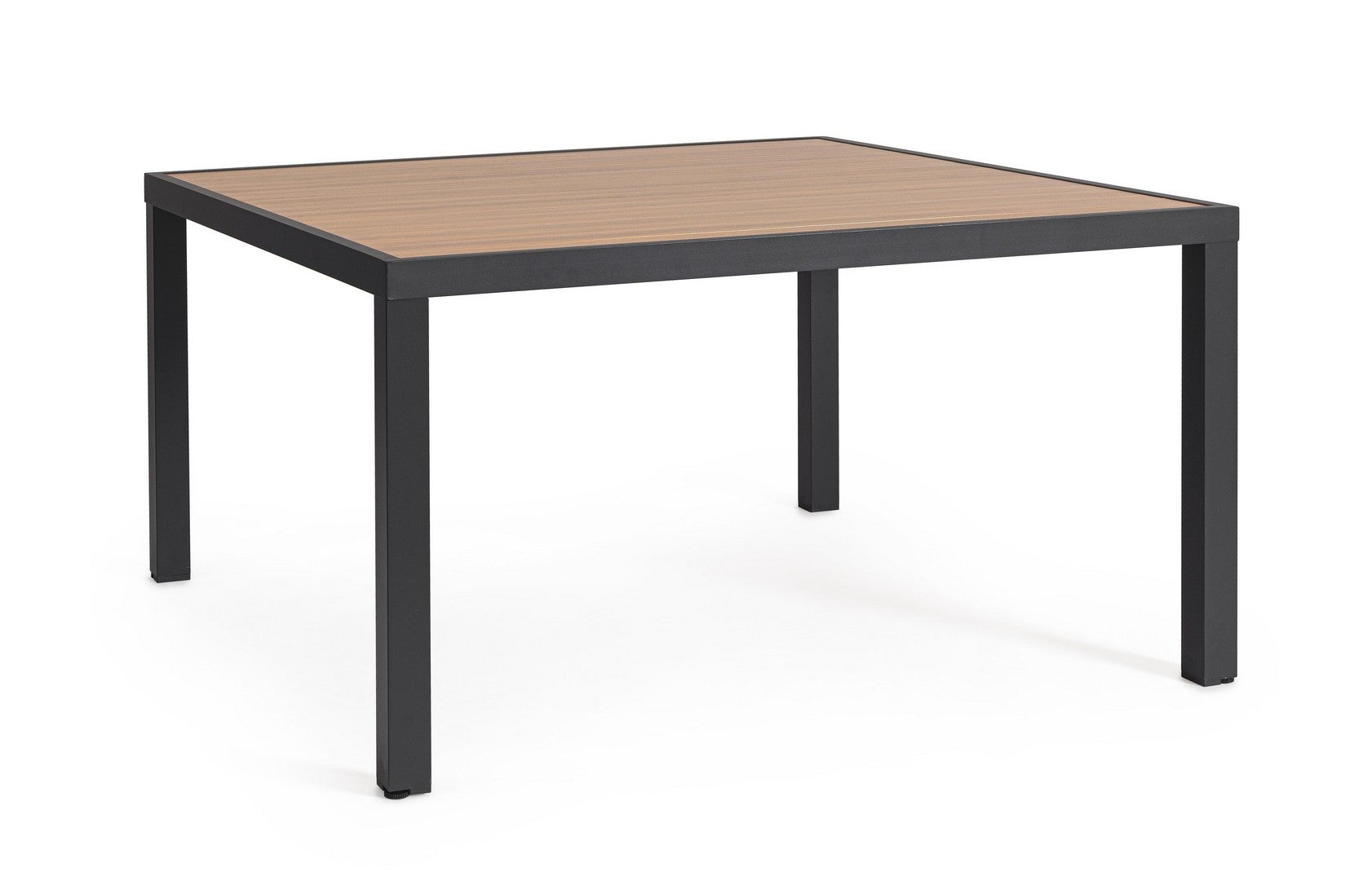 Stół aluminiowy z listwami imitującymi drewno, 136x136, antracytowy, do wewnątrz i na zewnątrz