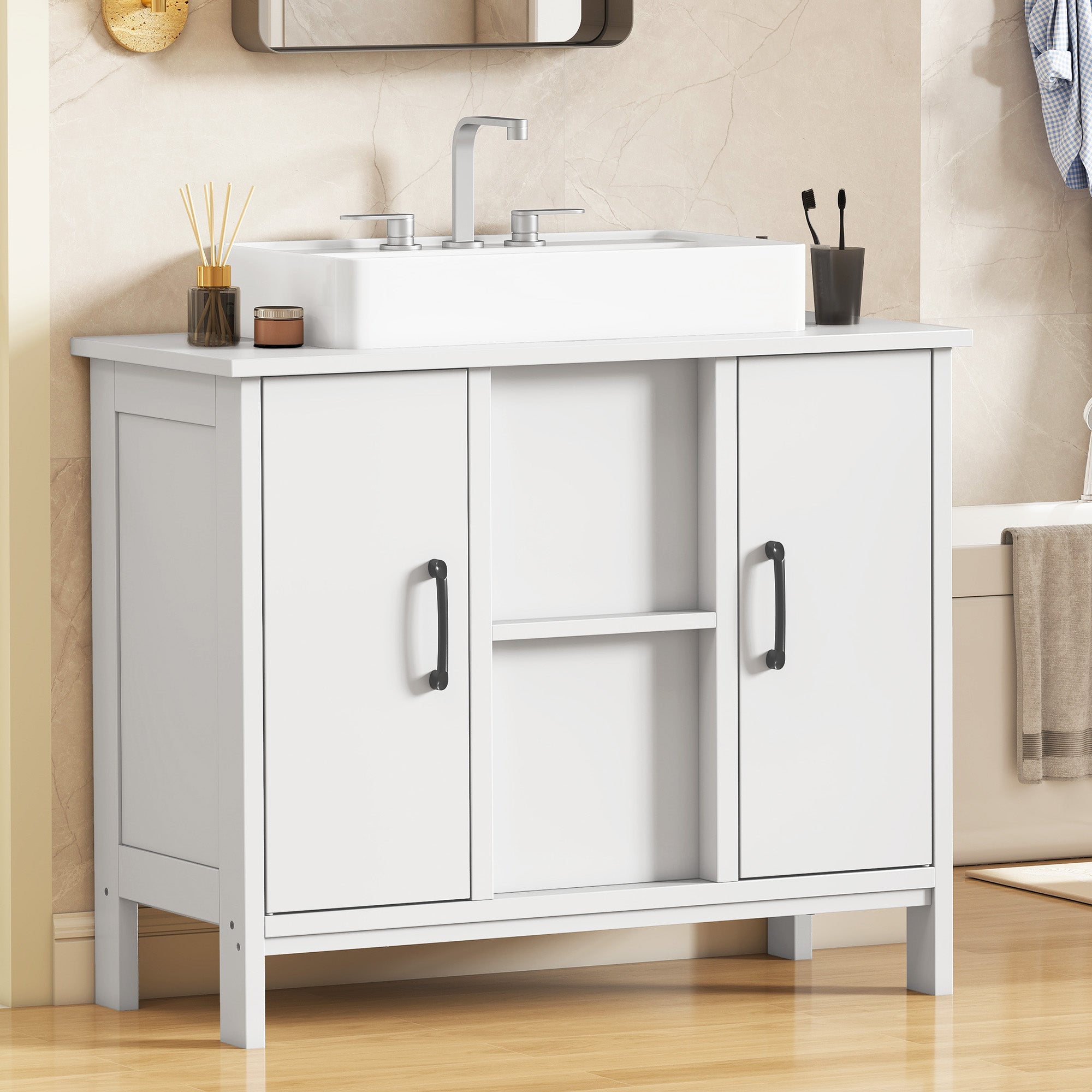 YITAHOME – wisząca szafka pod umywalkę z 2 szufladami, mebel łazienkowy, 30P x 60L x 50H, biała