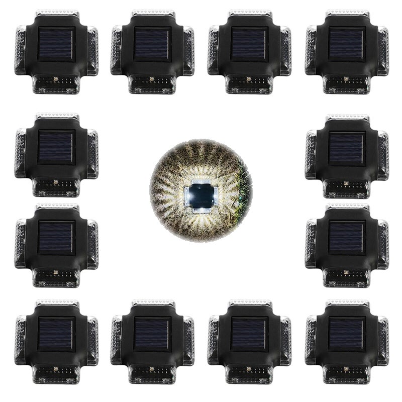 Lampa ścienna solarna o czterech bokach, 12 sztuk, lampa ścienna solarna z białym światłem polikrystalicznym 4LED