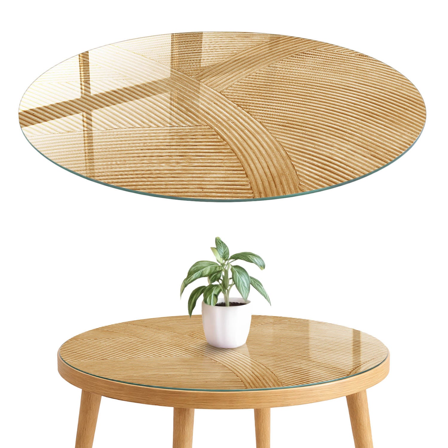 Szkło hartowane 4 mm z grafiką na blat - ozdoba mebli, ochrona i nowy wygląd fi80 cm Eleganckie fale
