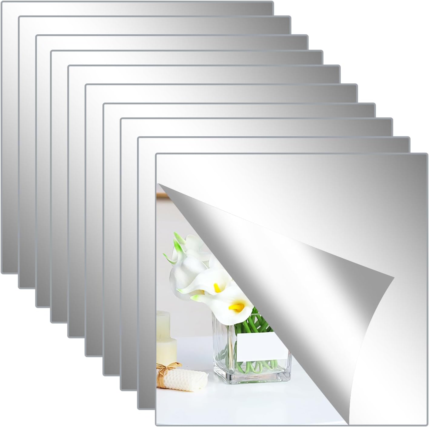 (10 sztuk) Lustro ścienne samoprzylepne 20x20 cm, akrylowe, samoprzylepne, elastyczne, kwadratowe lustra, do łazienki, siłowni, salonu, sypialni