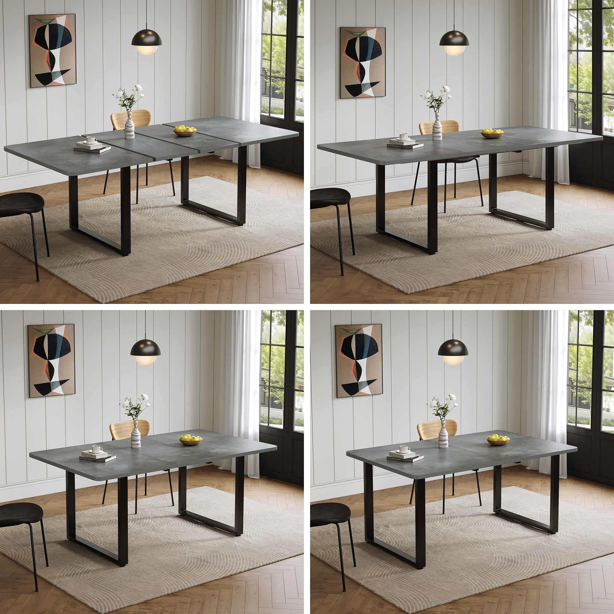 Rozkładany prostokątny stół jadalny na 6-10 osób - 140/180/220 x 80 x 75 cm - MDF - do jadalni lub kuchni - szary