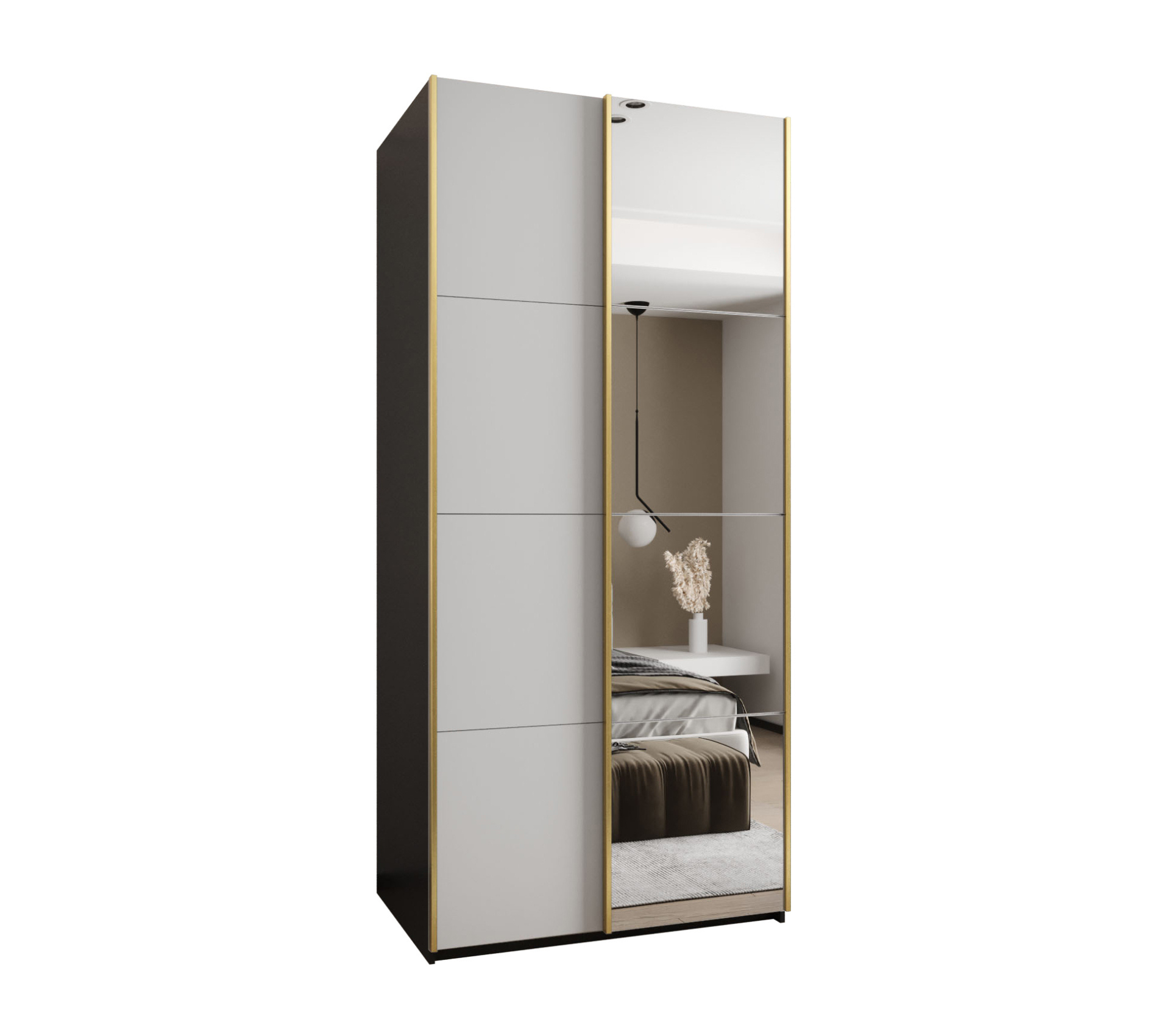 Szafa przesuwna wysoka Lux 3 110 x 64 x 245,5 cm czarny + biały + u. złoty - Abiks Meble