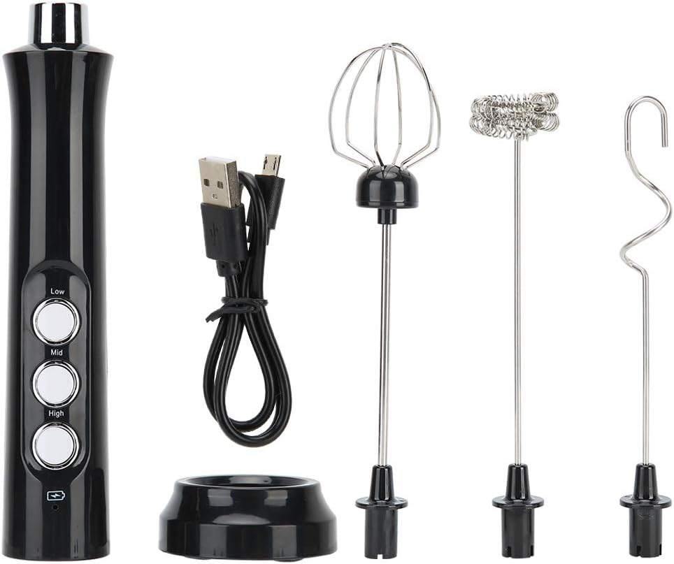 Elektryczny spieniacz do mleka, przenośny automatyczny trzepaczka do jajek, ładowany przez USB shaker do mleka, z 3 głowicami i 3 prędkościami do jaje
