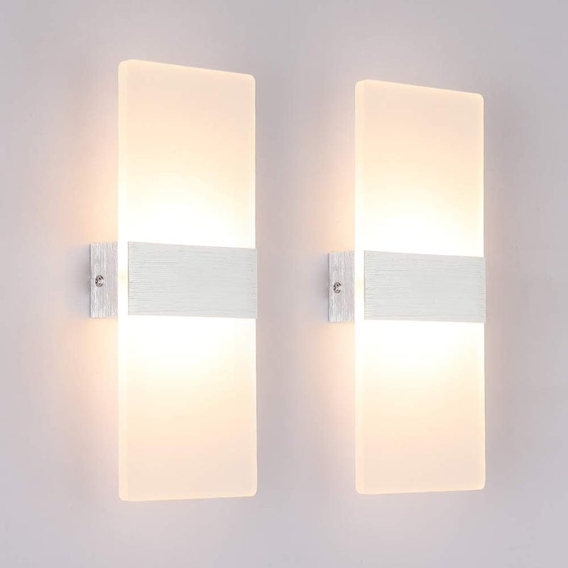 Zestaw 2 wewnętrznych lamp ściennych LED 12 W, kreatywny design, dekoracja do sypialni, korytarza, salonu, pokoju hotelowego, ciepłe białe 3000