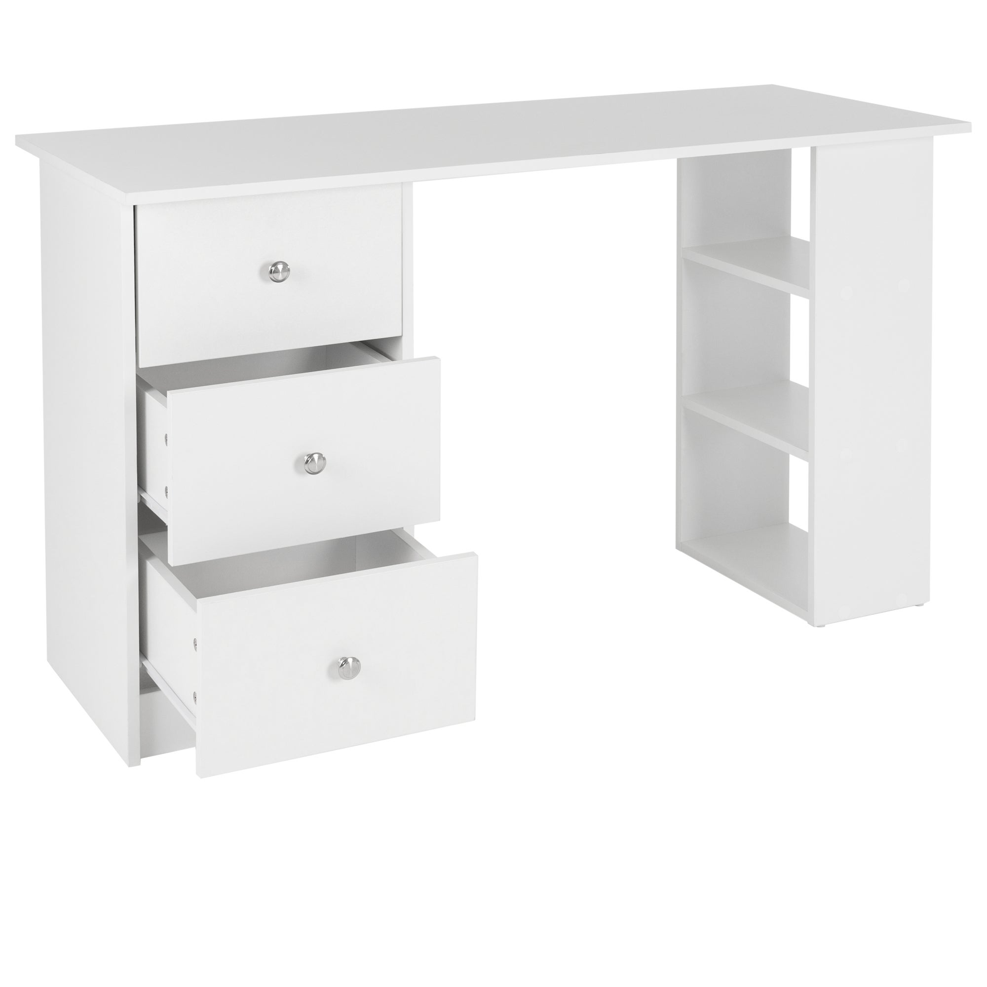 ML-Design Biurko z 3 szufladami i 3 pólkami do przechowywania, miejsce do przechowywania, bialy, 120x49x72 cm, biurko komputerowe stolik biurowy