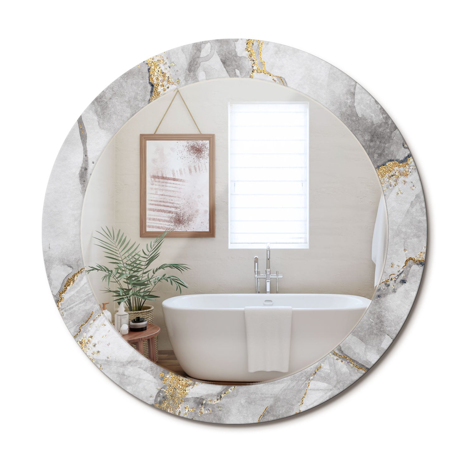Designerskie lustro ścienne – szkło hartowane, okrągła forma, nadruk premium Marmurowy wzór - 70 cm - ArtPrintCave