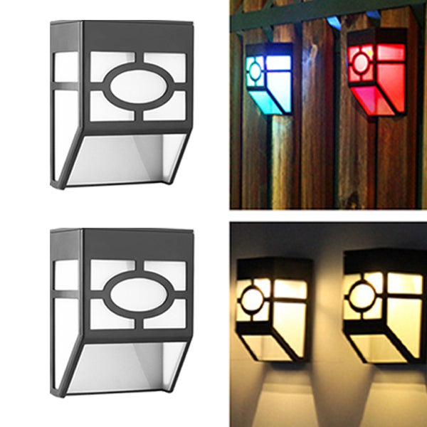 Lampy solarne zewnętrzne do tarasu, LED-owe lampy ogrodzeniowe, dekoracyjne lampy solarne, ciepłe światło + światło kolorowe, 2 szt.