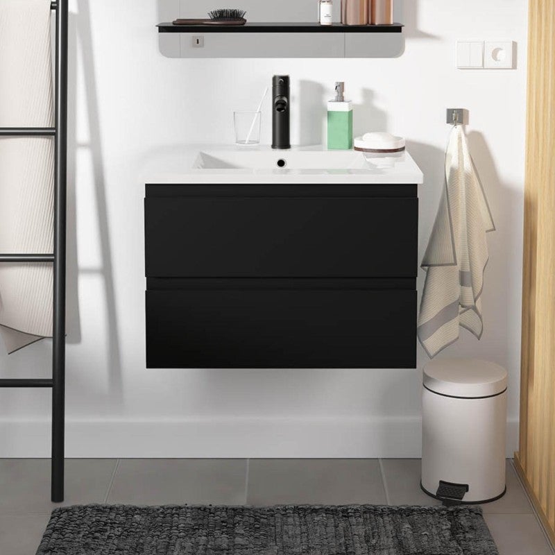 Zestaw umywalkowy 60 cm z blatem ceramicznym i czarną baterią SORRENTO