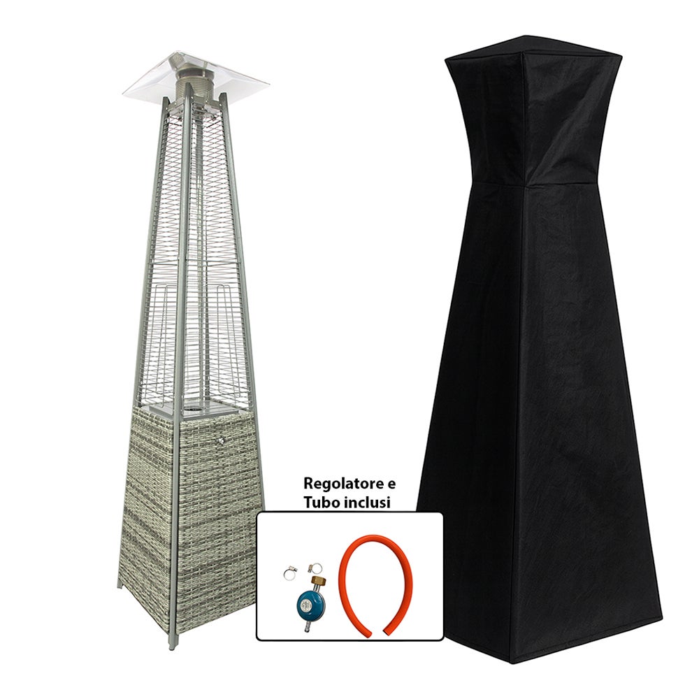 Grzejnik gazowy Tempo Style Pyramid (5 kW, 13 kW) | Grzejnik zewnętrzny z szarego rattanu