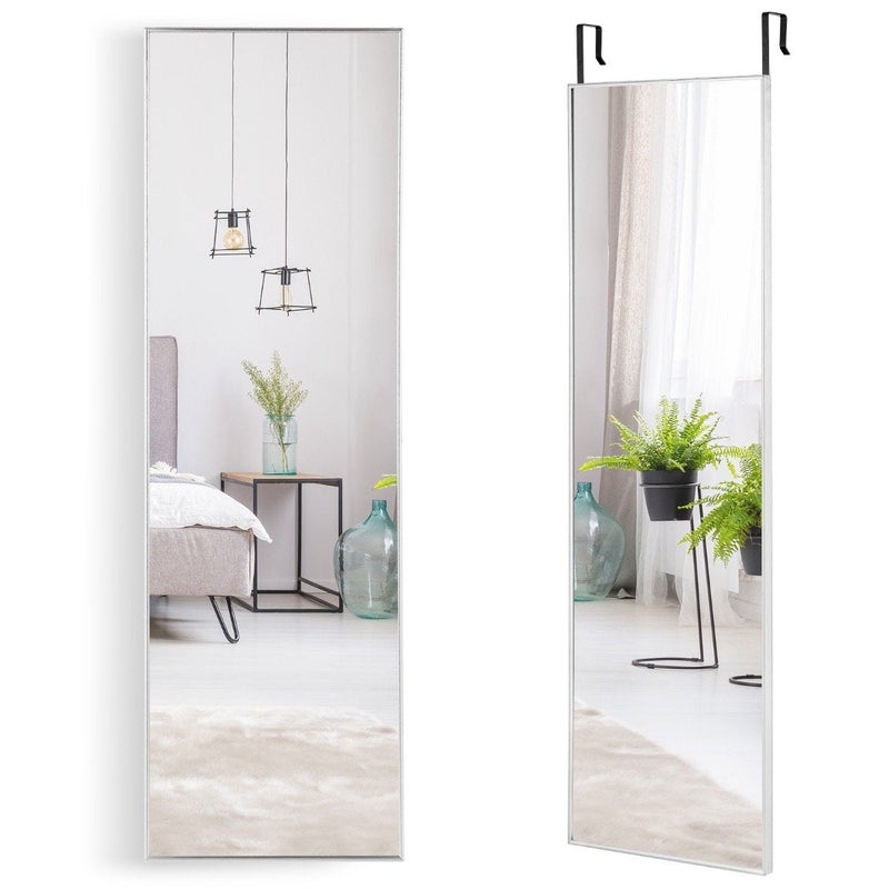 Lustro ścienne o pełnej długości 37 x 120 cm z regulowanymi wieszakami, lustro ścienne w kolorze srebrnym