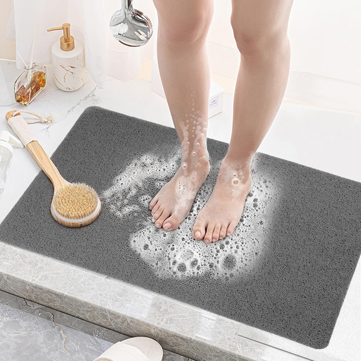 Antypoślizgowa mata pod prysznic z miękkiej loofah, antypleśniowa mata łazienkowa z PVC do kabiny prysznicowej, łazienki, 50x80cm, szara