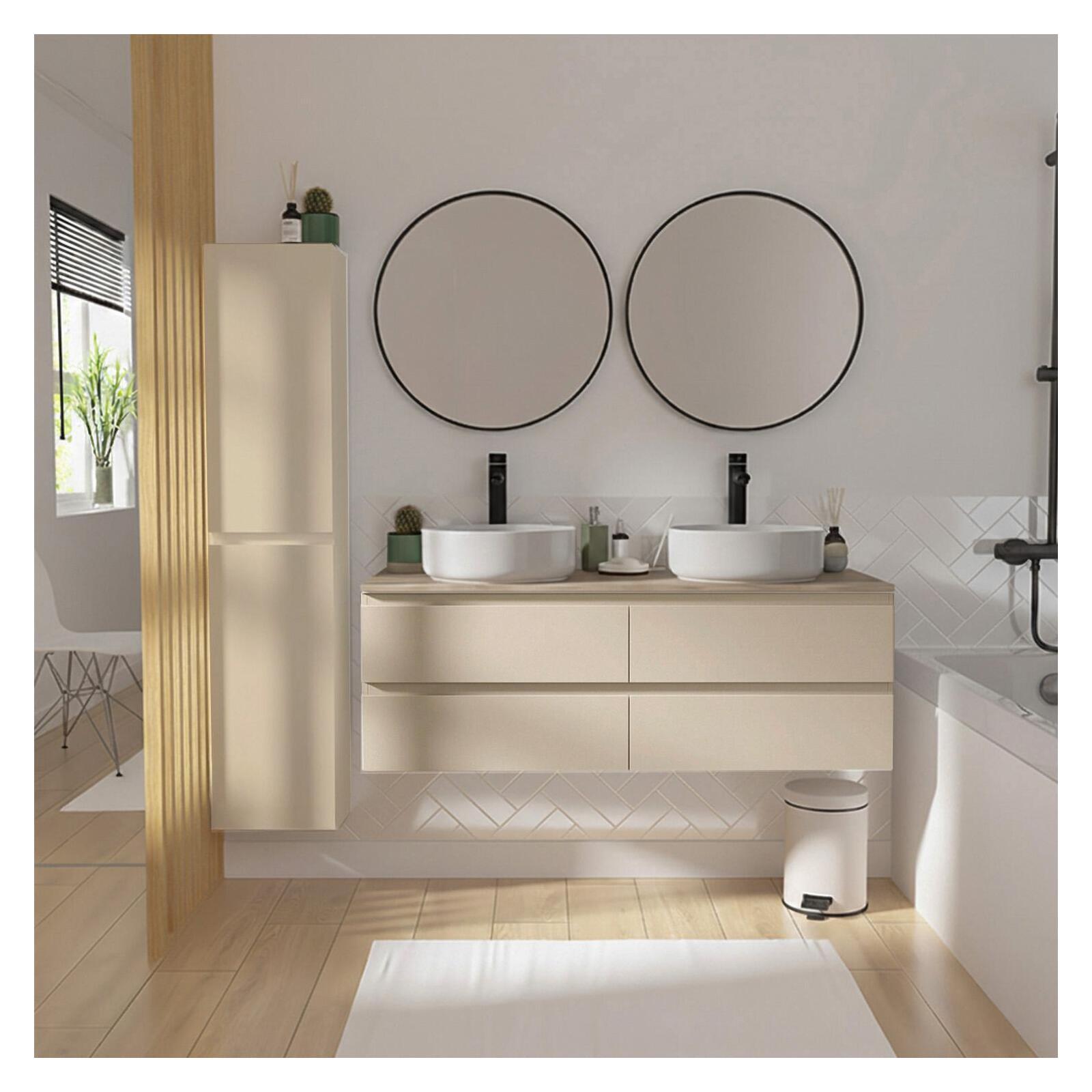 Sorrento 120 cm wisząca szafka pod umywalkę z podwójną umywalką i wysoką szafką