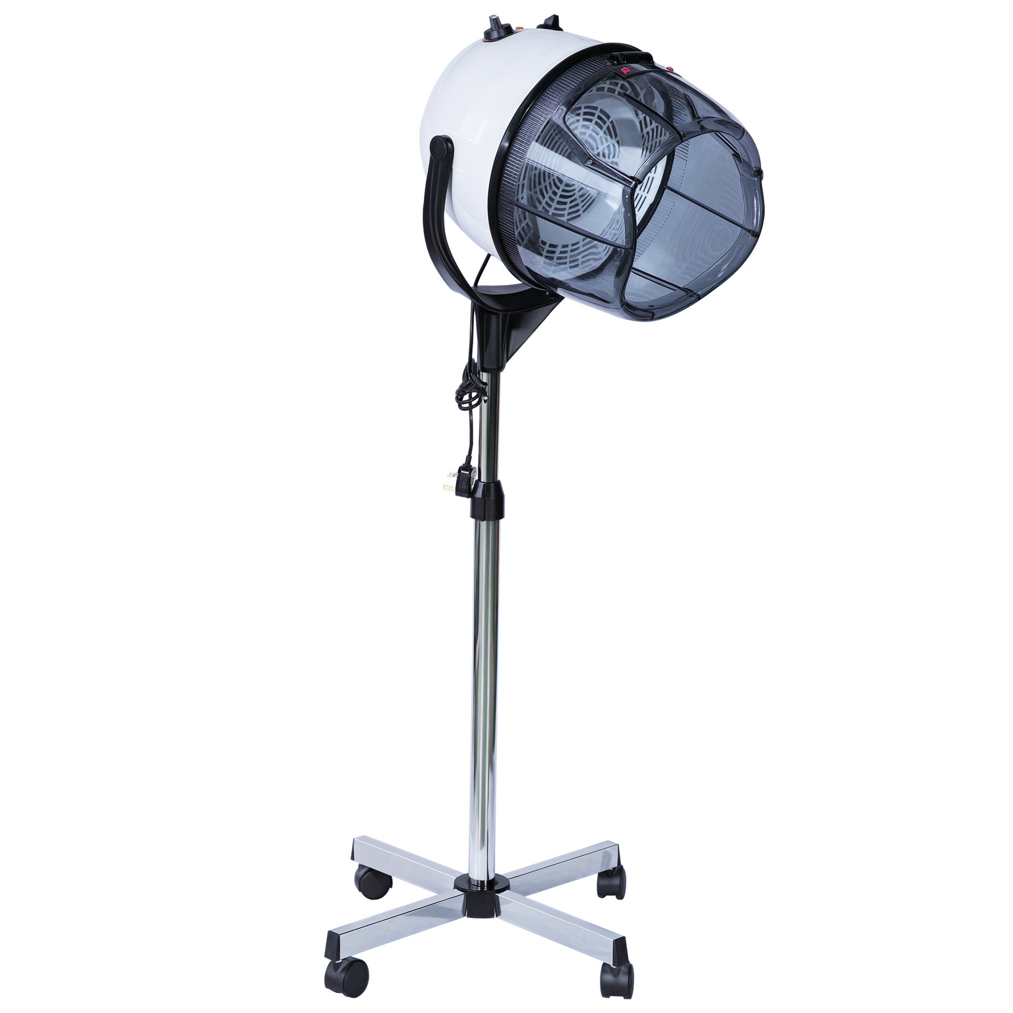 Suszarka do włosów z regulacją wysokości, 1180 W, z 60-minutowym timerem i obrotowymi kółkami, wykonana z PP, PC i stali, 65 x 65 x 115-165 cm, biała
