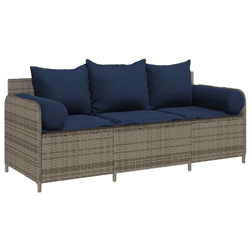 Sofa Ogrodowa Stalowa Szara z Poduszkami Granatowymi