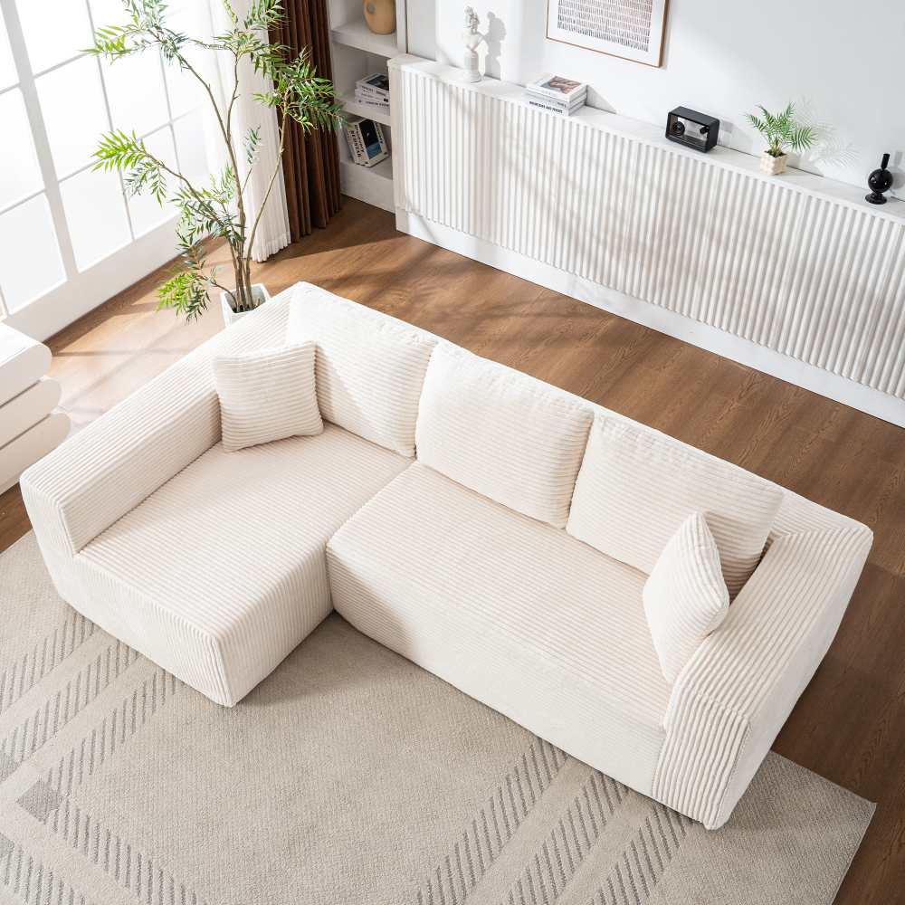 Duża modułowa sofa z podłokietnikami, nowoczesna leżanka w kształcie litery L, wygodna, nie wymaga montażu, tkanina prążkowana