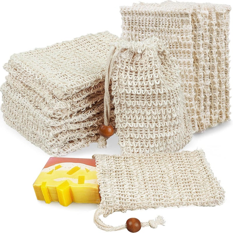 10 saszetek z peelingującym mydłem, naturalne mydło sizalowe w piance, mydelniczka pod prysznic, do masażu i szorowania (14 x 9,4 cm)