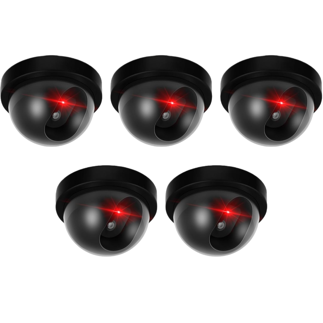 Zestaw 5 atrap kamer z migającymi czerwonymi diodami LED, fałszywy system bezprzewodowego monitoringu (czarny)
