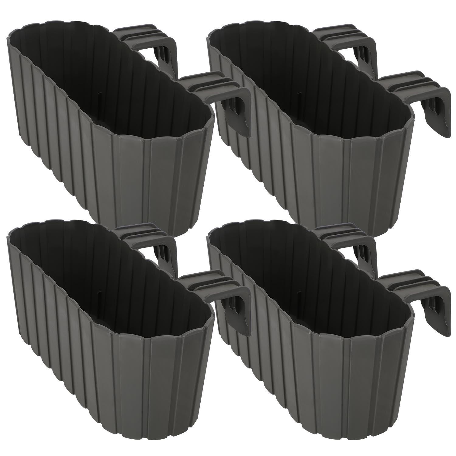 Doniczka Balkonowa na Balustradę - 40 x 15 x 15 cm - Skrzynka Plastikowa na Balkon - Owalna - Rustykalna - Szara - Zestaw 4 SZT KOTARBAU
