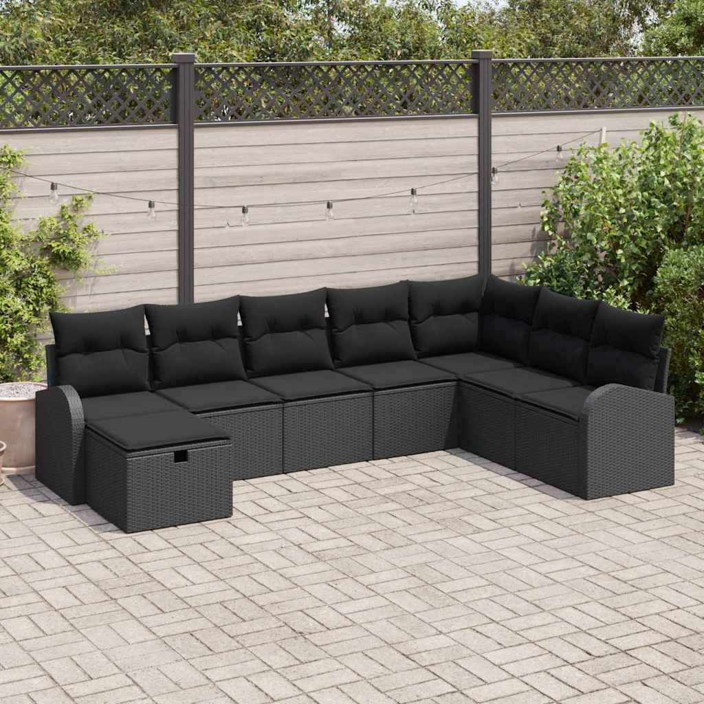 Zestaw Sof na Ogród z poduszką 8 pcs Czarny Polirattan vidaXL