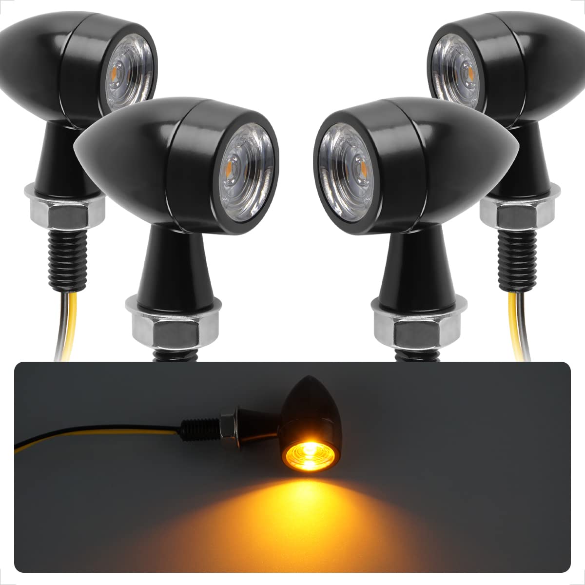 12V 4 szt. e24 Mini moto LED kierunkowskazy typu bullet, odlew ze stopu cynku, IP67 wodoodporny, test E