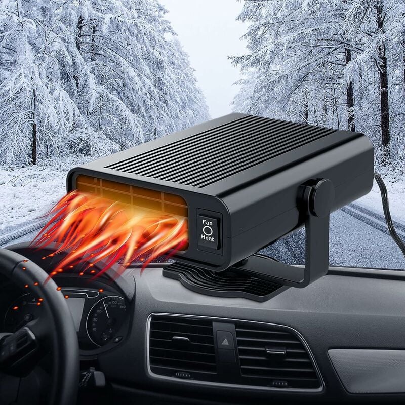 2 w 1, 12 V, 150 W, przenośny podgrzewacz do szyb samochodowych, z szybkim odmrażaniem i obrotem o 360 stopni, z wtyczką do zapalniczki (czarny)