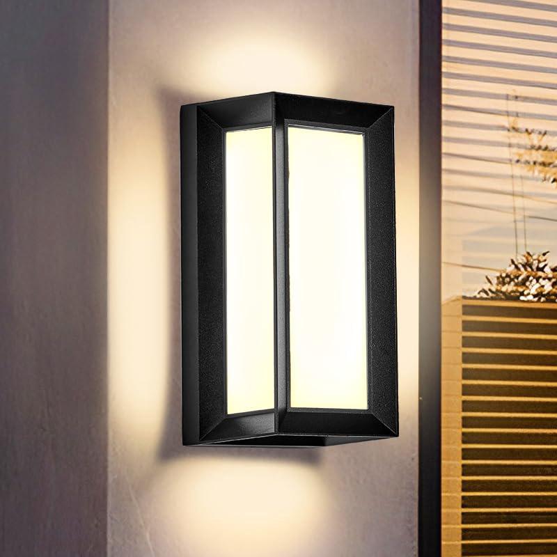 Nowoczesna prostokątna lampa ścienna LED na zewnątrz 18 W, 3000 K, do tarasu, czarna rama, ciepła biel, wodoodporna IP64