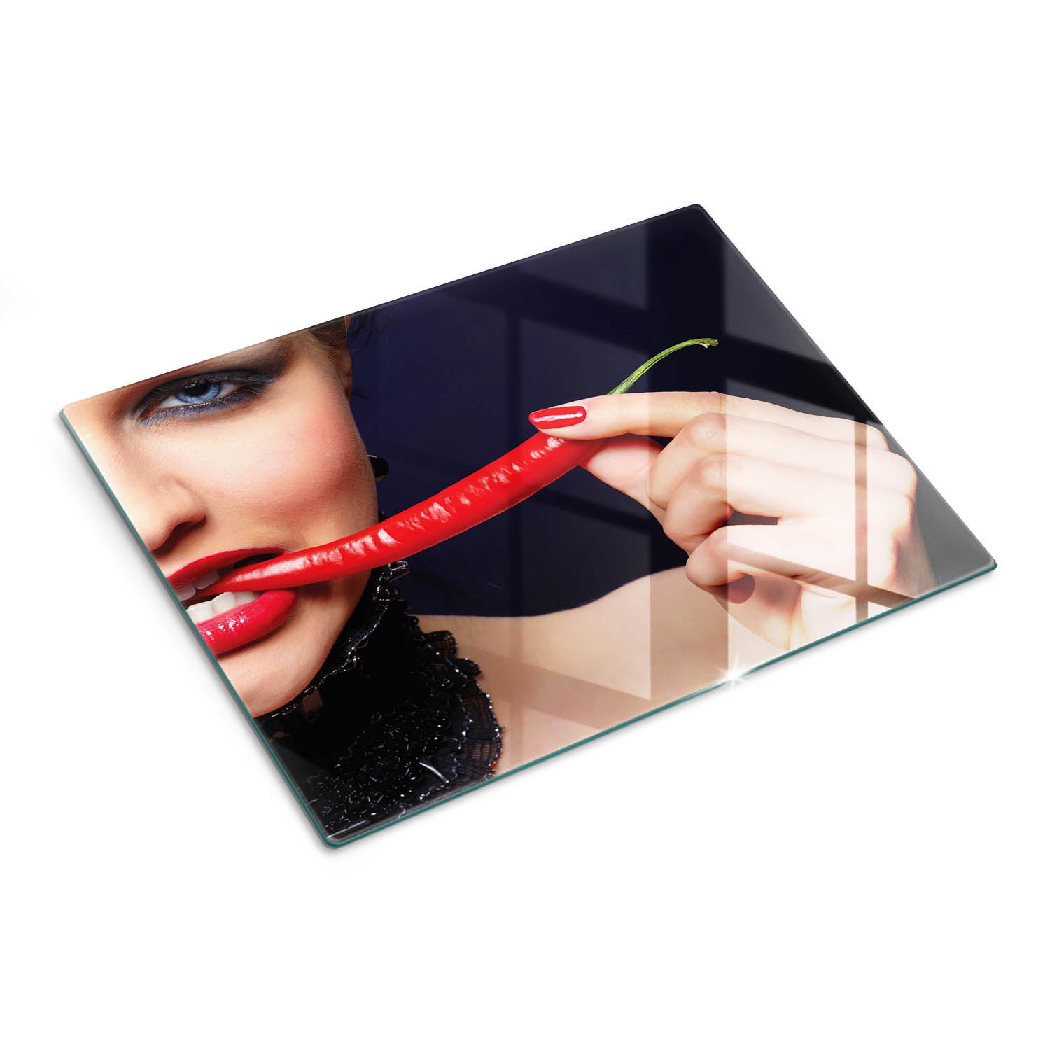 Stylowa deska szklana do krojenia z wyjątkowym wzorem - Kobieta Chili - 30x40 - Tulup