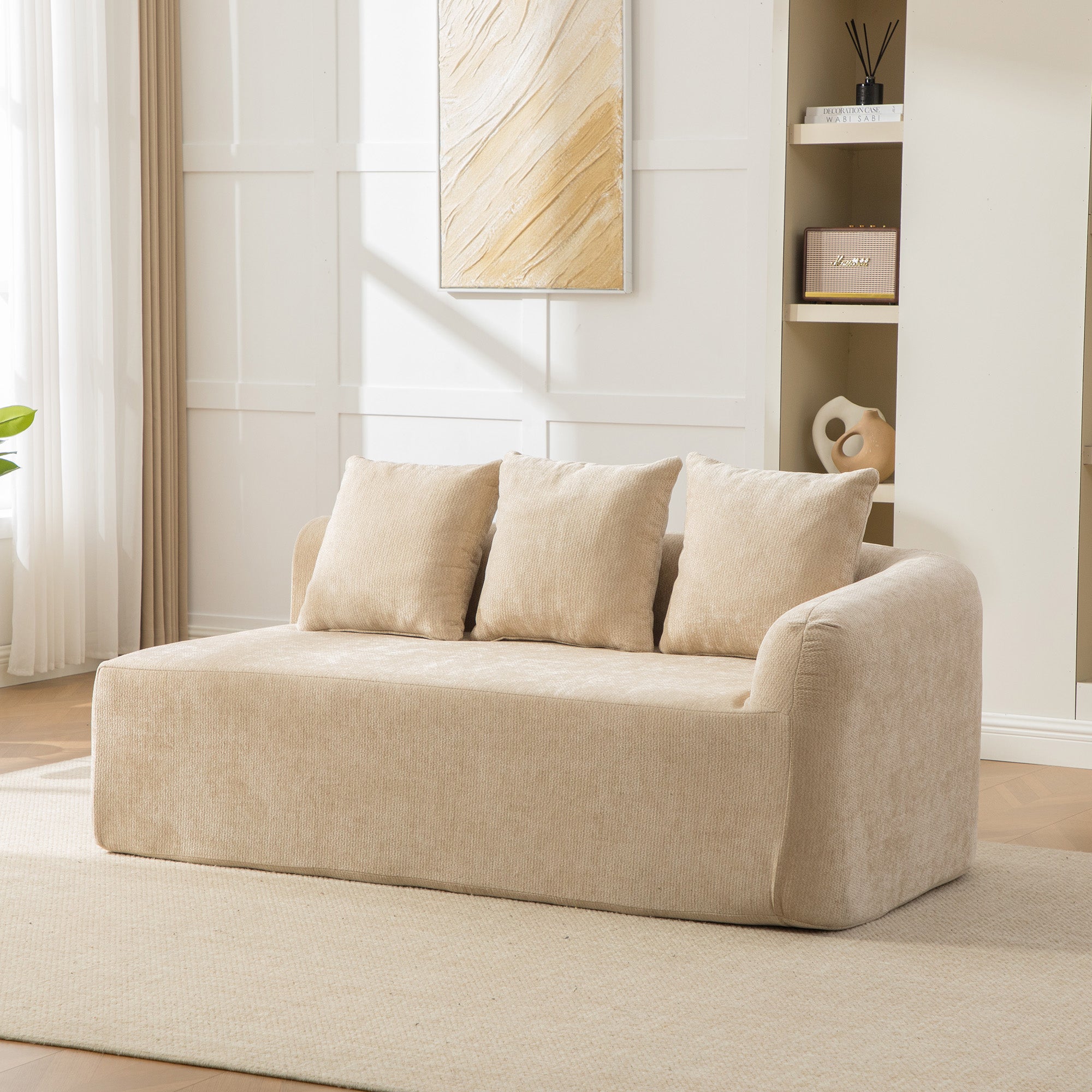 Modułowa sofa kompresyjna wykonana z tkaniny szenilowej wypełniona pianką wysokoelastyczną 30D. Łatwy do przenoszenia i z antypoślizgową podstawą