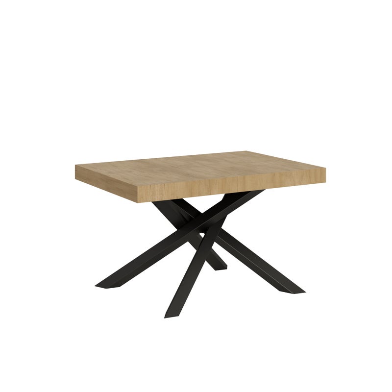 Mesa VOLANTIS de 90x140/244 cm, diseño contemporáneo, estructura color antracita, roble natural.