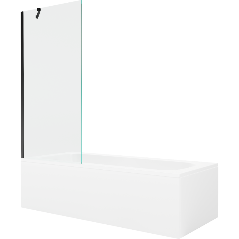 Mexen Vega wanna prostokątna 180 x 80 cm z obudową i parawanem 1-skrzydłowym 80 cm, transparent, czarny - 550118080X9508000070
