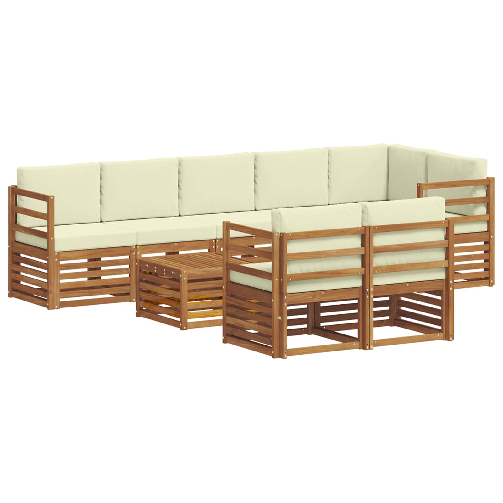 Zestawy sof 9 pcs Naturalny i Kremowy Lite Drewno Akacji