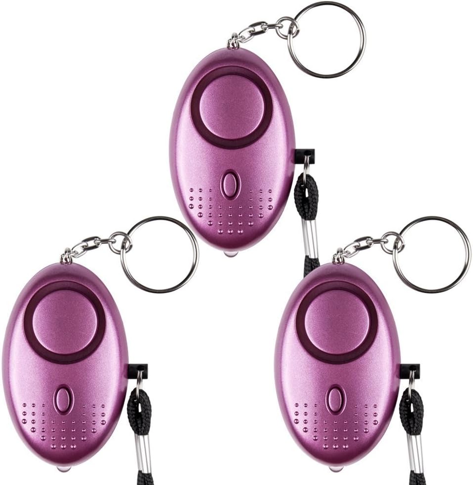 Alarm osobisty awaryjny [3 sztuki], latarka LED o mocy 130 dB dla dzieci/kobiet/osób starszych, fioletowa