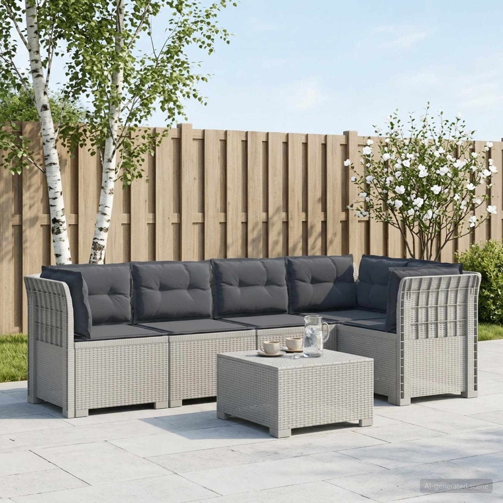 5-osobowa sofa ogrodowa z poduszkami w stylu rattanowym PP vidaXL
