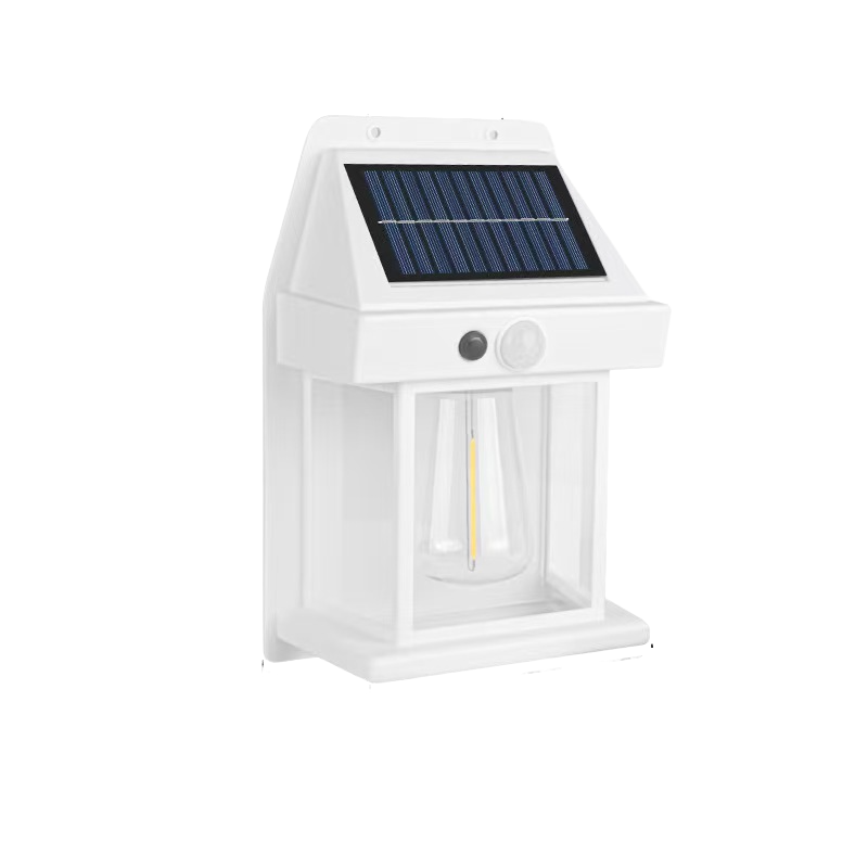Zewnętrzna lampa ścienna zasilana energią słoneczną z czujnikiem ruchu, odpowiednia na tarasy, ogrodzenia, podwórka i garaże (biała, 1 sztuka)
