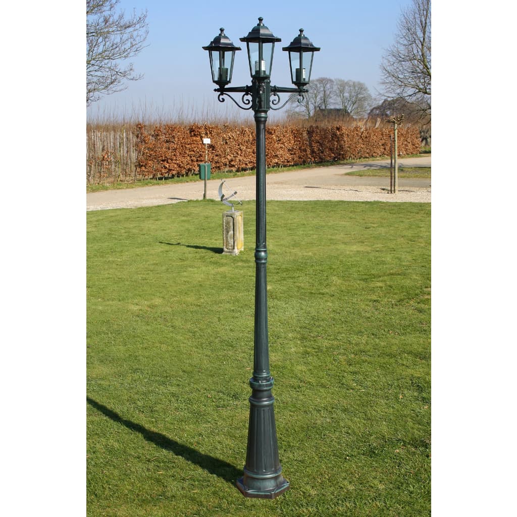 Stojąca lampa ogrodowa 3-ramienna, 215 cm, ciemnozielona/czarna vidaXL