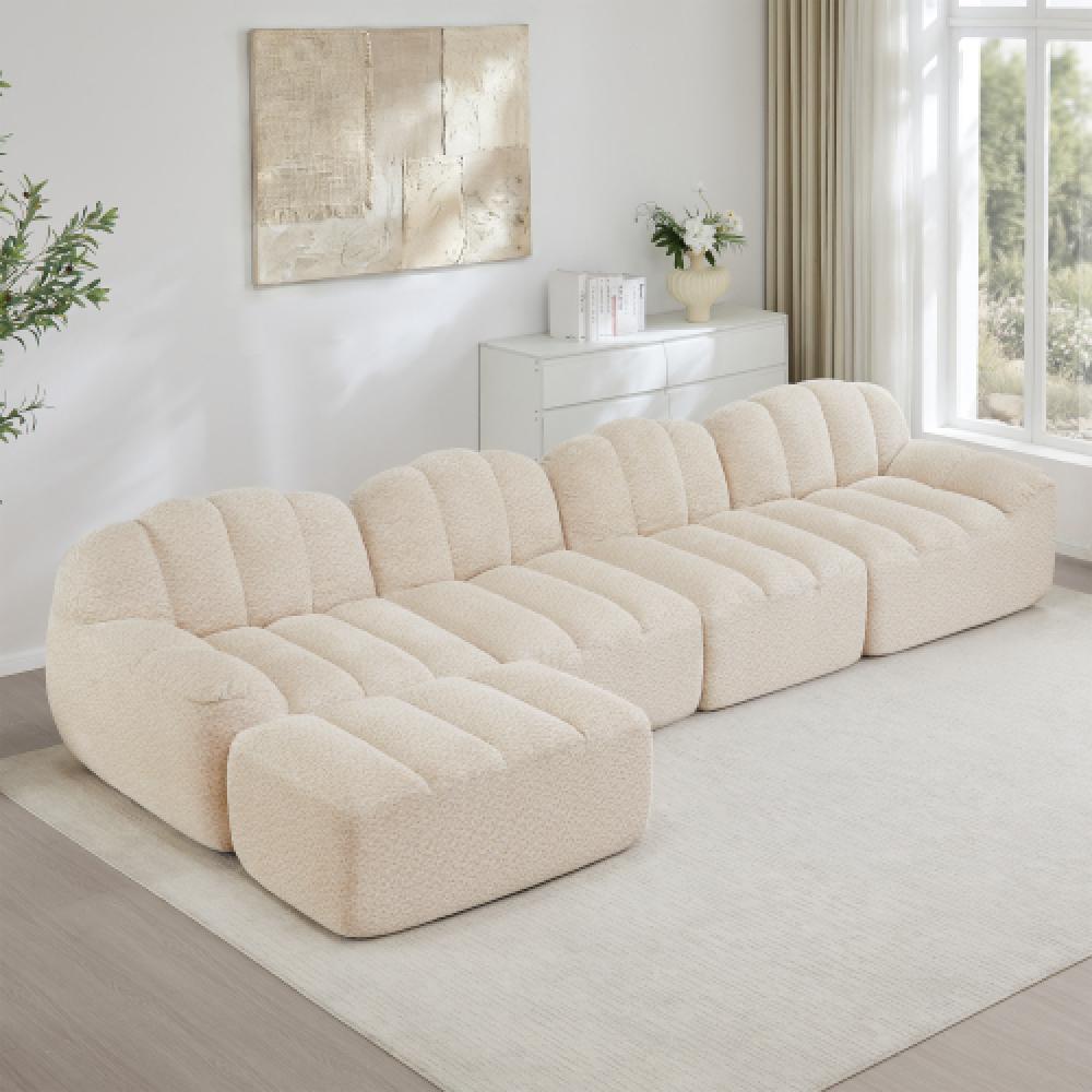 Modułowa sofa 4-osobowa w stylu muszli z głębokimi poduszkami, odpowiednia do salonów i mieszkań, nie wymaga montażu
