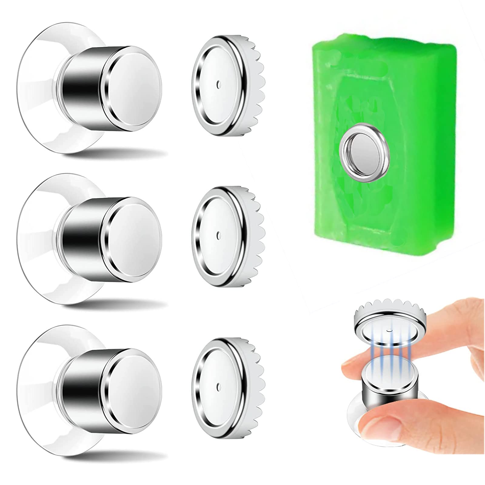 Zestaw 3 magnetycznych mydelniczek ZYNERY z przyssawką, solidne mocowanie, stal nierdzewna, do łazienki i kuchni